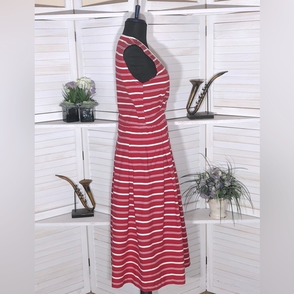 Vintage 80s Lucy Red and White Striped Cotton Nautical Midi Dress S - Picture 13 of 13